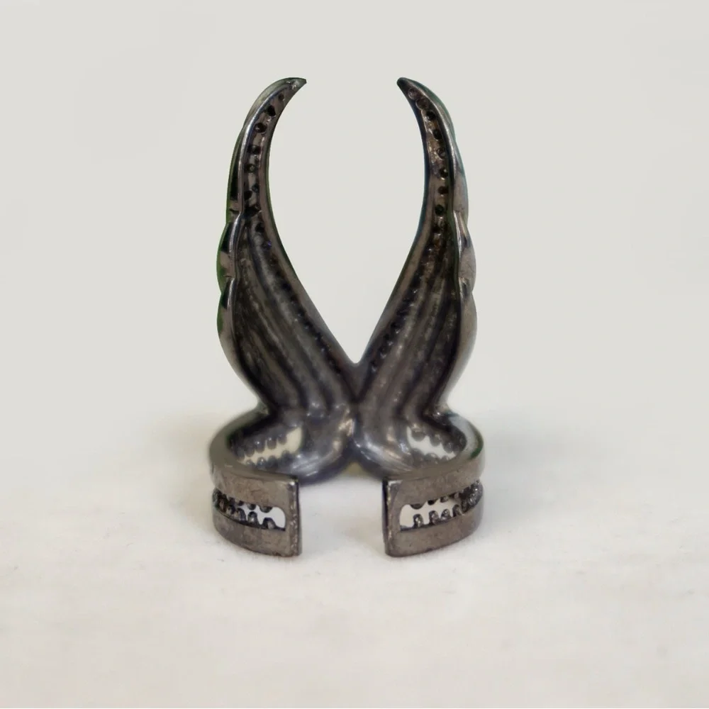 Vintage Genuine Pave Diamond Angel Wings Solid 925 Sterling Silver Handmade Ring - Picture 3 of 4